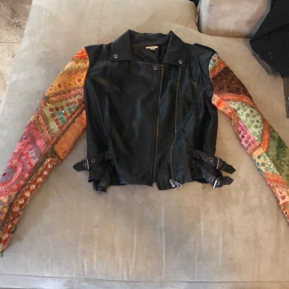 Ecote Faux Leather and Embellished Sleeve Jacket